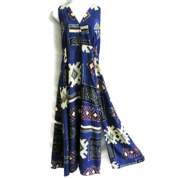 Vintage Dresses & Skirts - Serendipity Maui Dress Navy Geo Abstract Button S